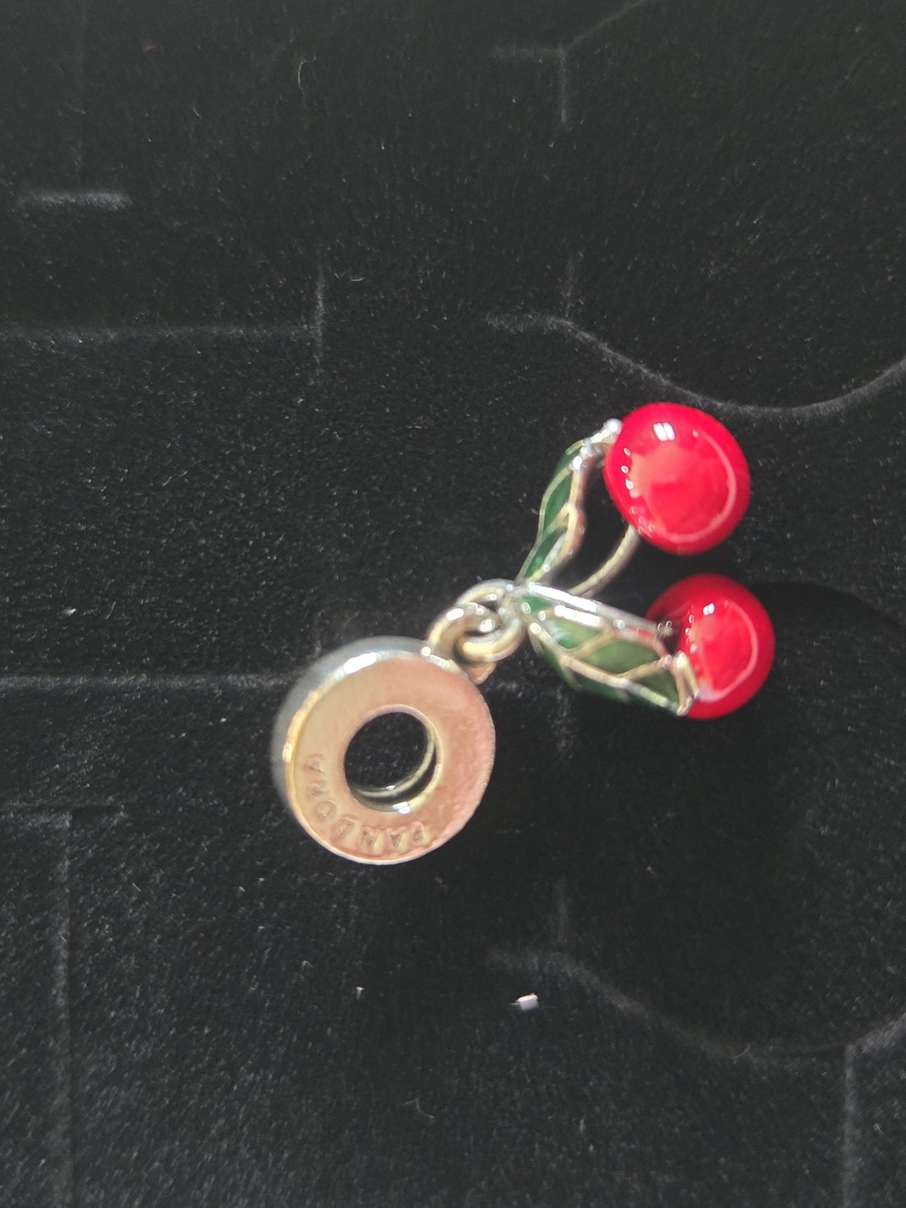 Pandora Red Cherry Dangle Charm with Green Stems